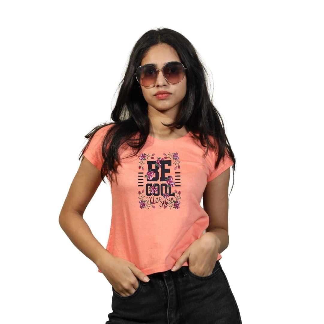 STHULA'S Girls Regular Fit Cotton T-Shirt (Peach)