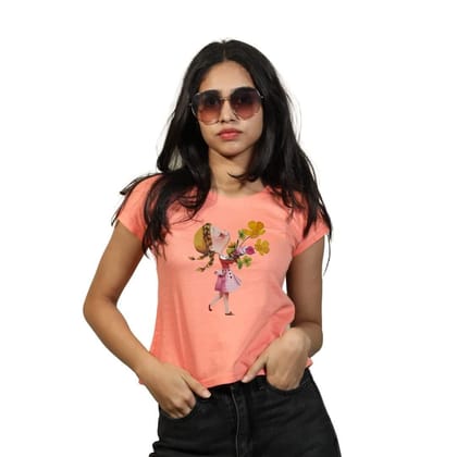 STHULA'S Women Regular Fit Cotton T-Shirt (Peach)