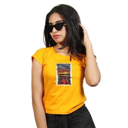 STHULA'S Girls Regular Fit Cotton T-Shirt Yellow