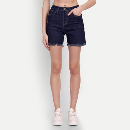 MEGHZ Fringed Dark Blue Denim Megan Shorts