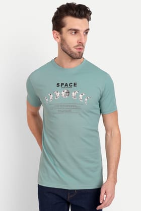 Printed Men Round Neck Dusty Green T-Shirt