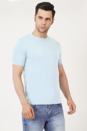 Solid Men Round Neck Sky Blue T-Shirt