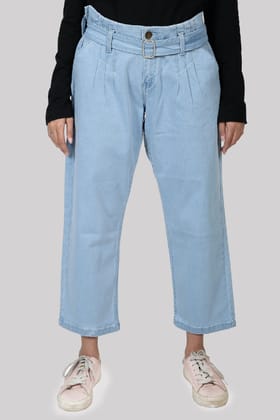 Paper Bag Waist Culottes Light Blue Jeans