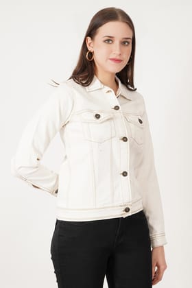 White Contrast Stich Trucker jacket