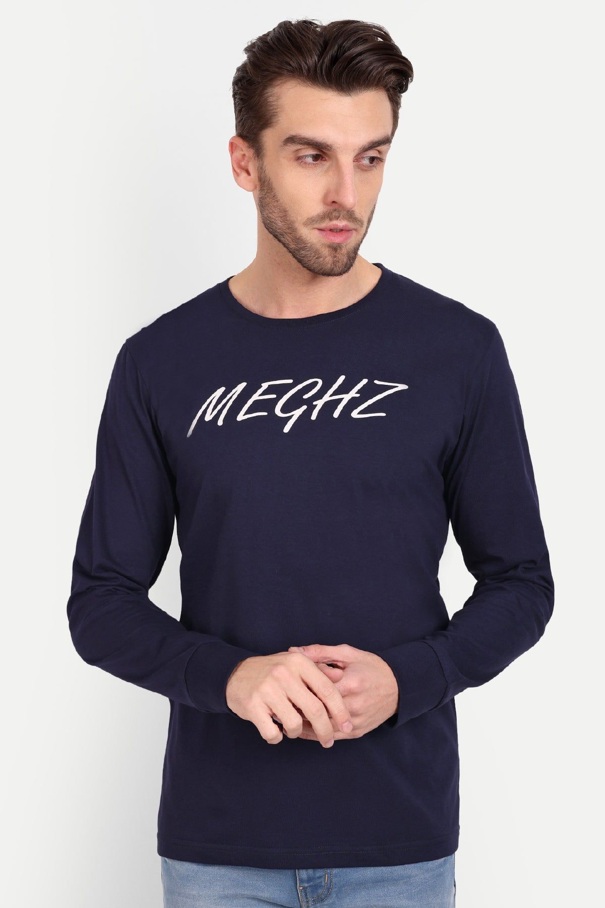 Men's Full Sleeve Navy Blue T-Shirt