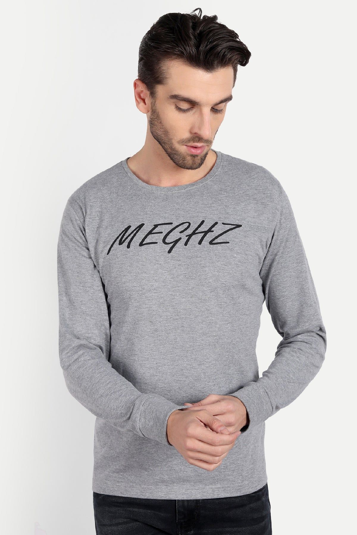 Men's Full Sleeve Grey Melange T-Shirt