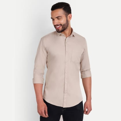 Men Slim Fit Beige Shirt