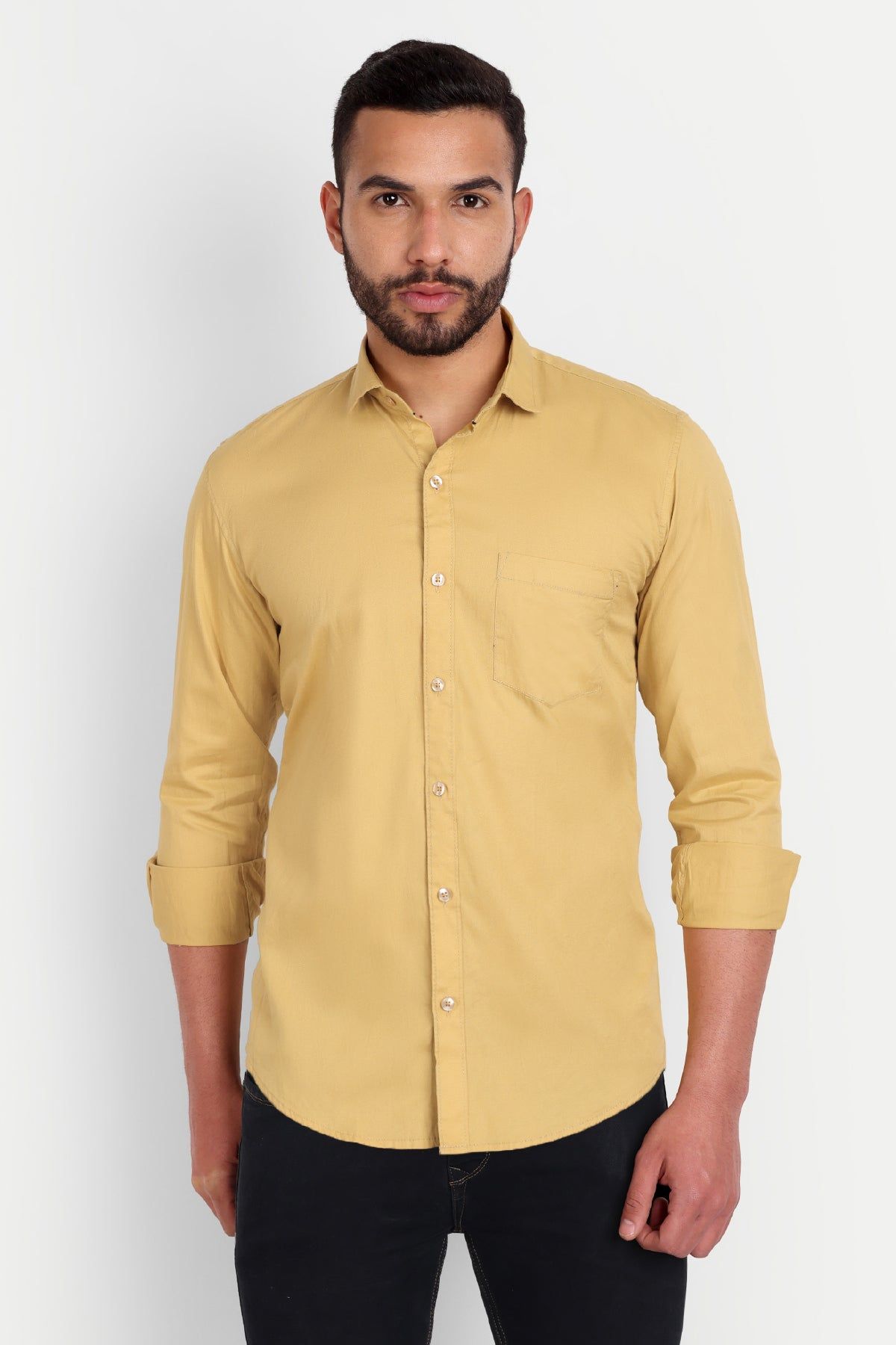 Men Slim Fit Khakhi Shirt