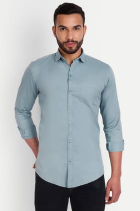 Men Slim Fit Light Teal Shirt