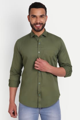 Men Slim Fit Olive Shirt