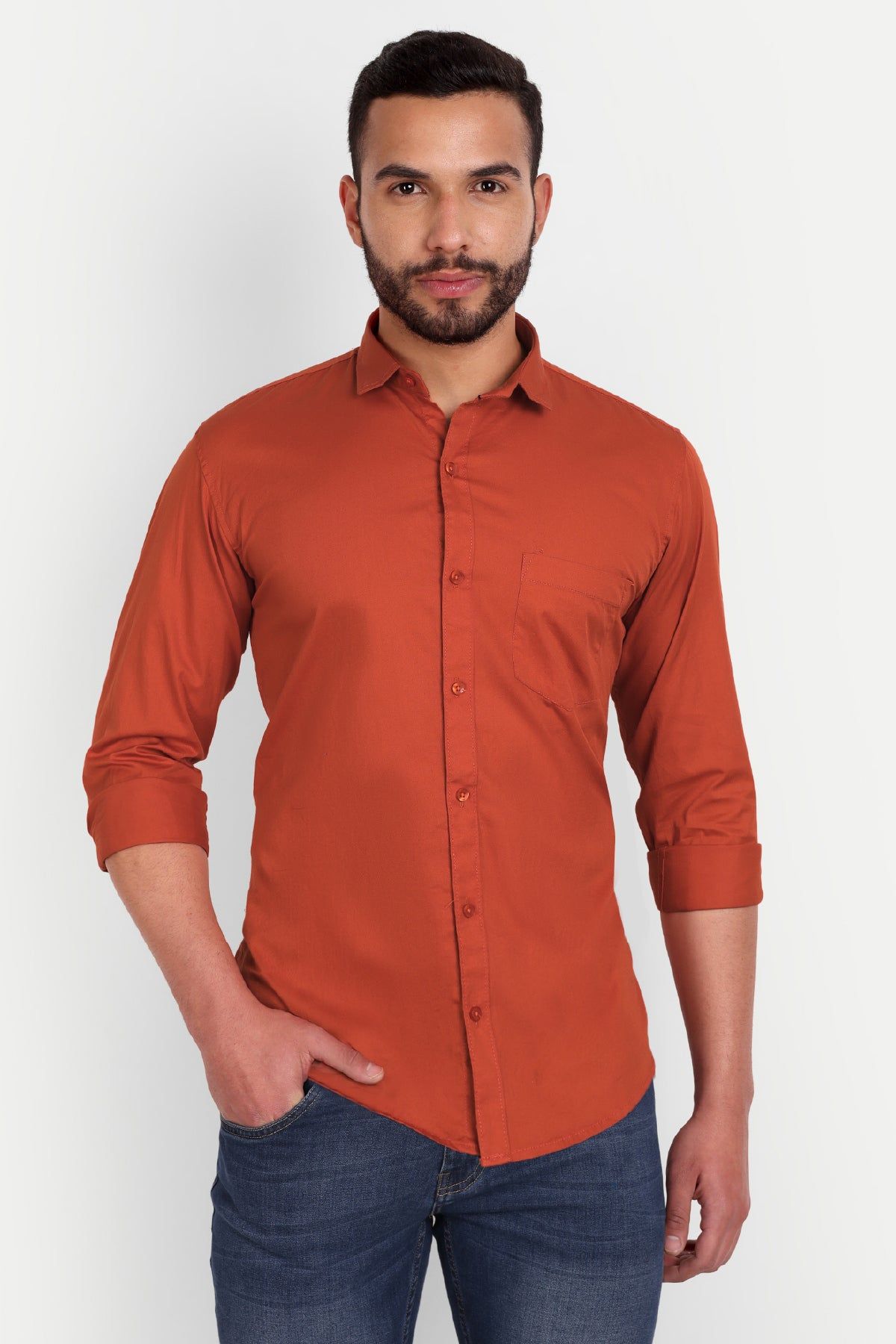 Men Slim Fit Rust Shirt