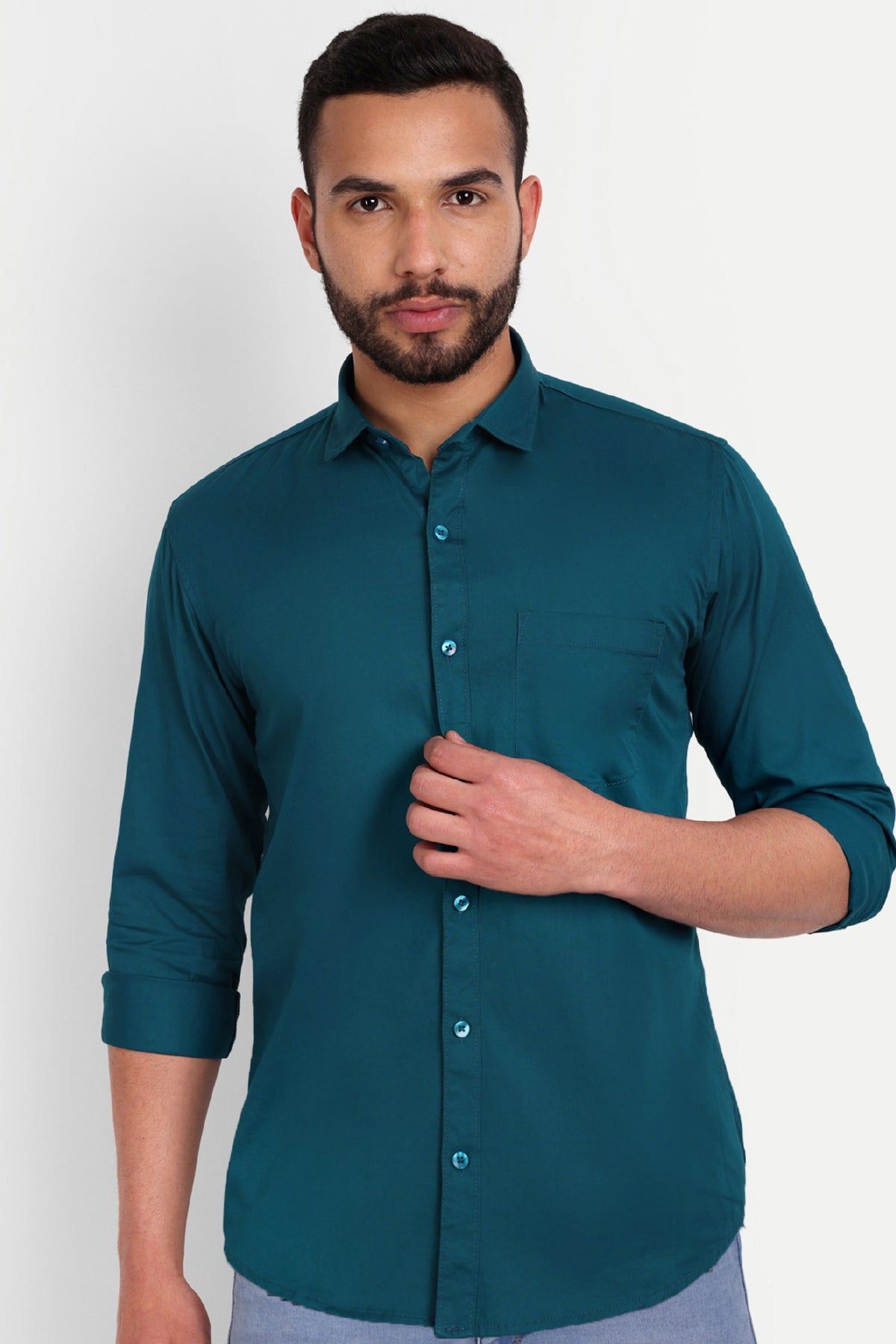 Men Slim Fit Turquoise Shirt