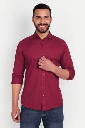 Men Slim Fit Maroon Shirt