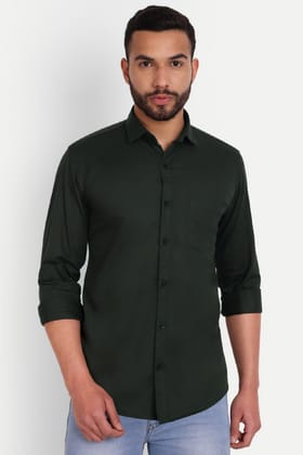 Men Slim Fit Leaf Green Shirt