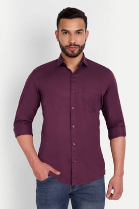 Men Slim Fit Wine Shirt