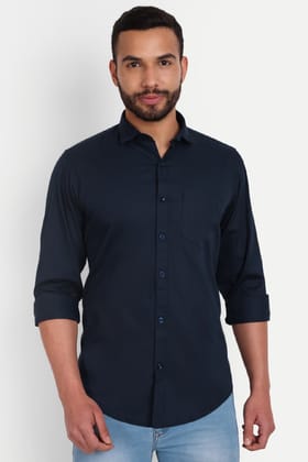 Men Slim Fit Navy Blue Shirt