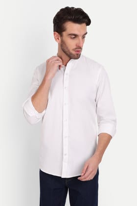 Men Slim Fit Mandarin Collar White Shirt