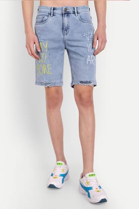 Men Distressed Solid  Printed Light Blue Denim Shorts