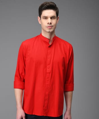 Men Mandarid  Slim Fit Cherry Red Shirt