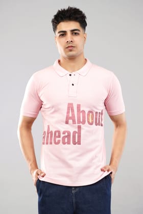 MEGHZ MENS POLO PRINTED PINK T-SHIRT