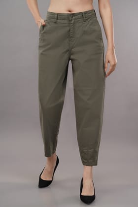 WOMEN HIGH RISE SLOUCHY FIT DARK OLIVE DENIM JEANS