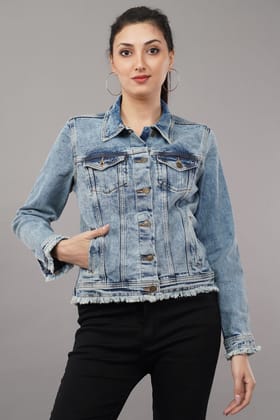 WOMEN LIGHT BLUE DENIM BIKER JACKET