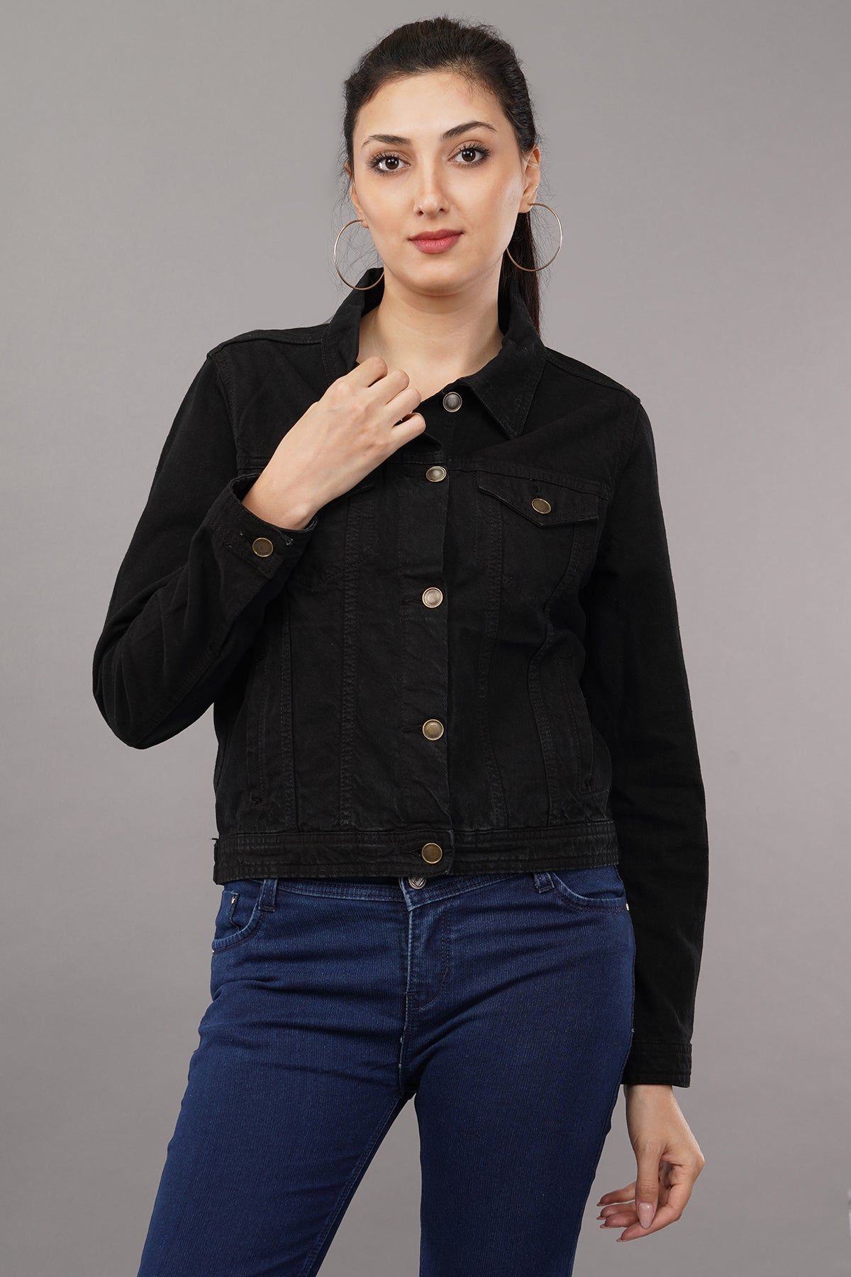 WOMEN BLACK DENIM BIKER JACKET