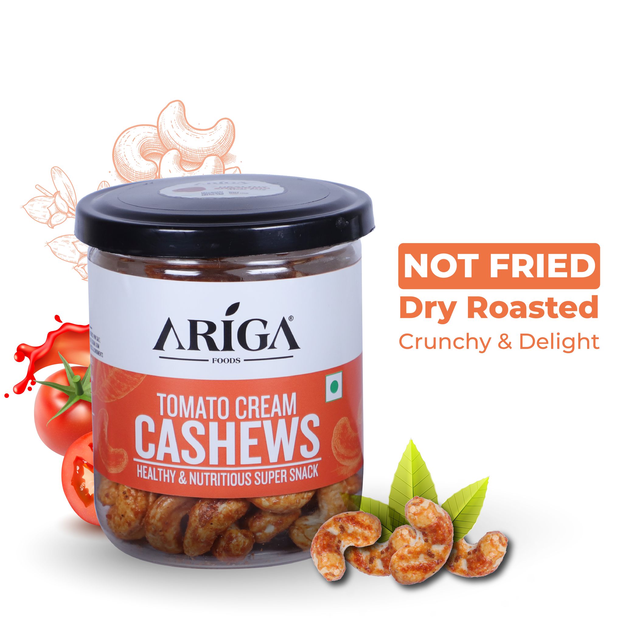 Ariga Foods Tomato Cream Roasted Kaju | Cashews (200 g)