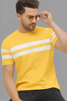 10000 Yellow Half Sleeve Striped Round Neck t-shirt for Men