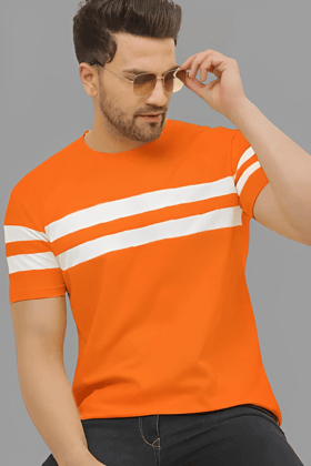 10000 Orange Half Sleeve Striped Round Neck t-shirt for Men