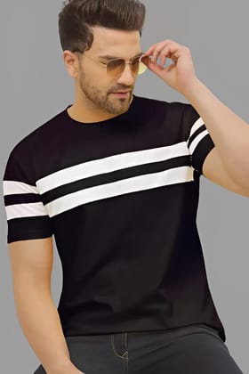 10000 Black Half Sleeve Striped Round Neck t-shirt for Men