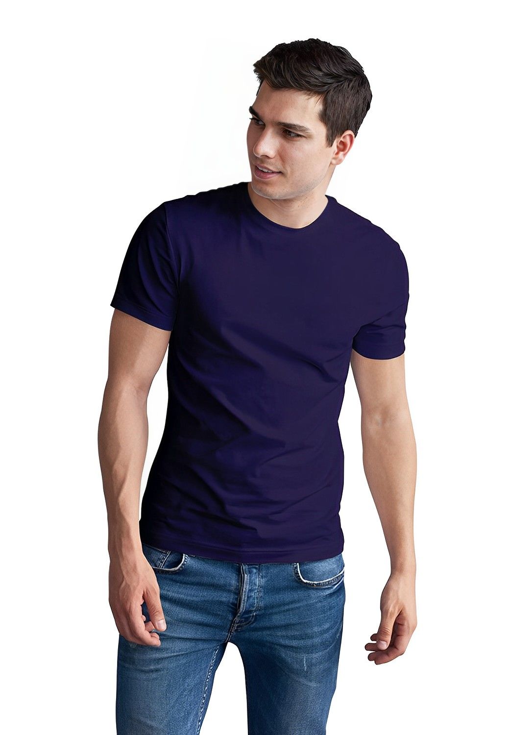 1001 Navy Half Sleeve Solid Round Neck t-shirt for Men
