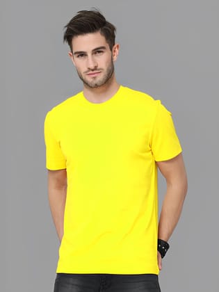 1001 Yellow Half Sleeve Solid Round Neck t-shirt for Men