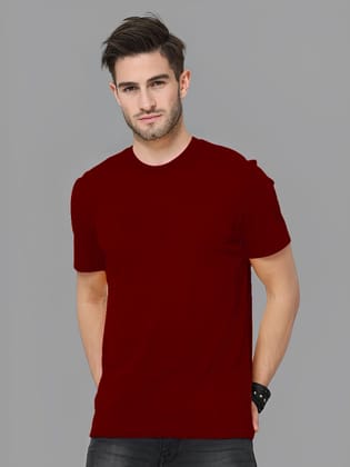 1001 Maroon Half Sleeve Solid Round Neck t-shirt for Men