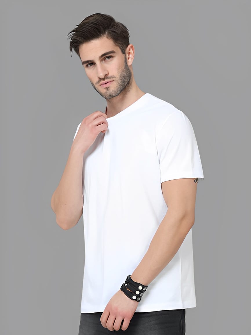 1001 White Half Sleeve Solid Round Neck t-shirt for Men