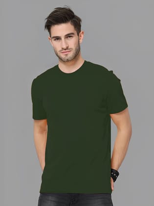 1001 Olive Half Sleeve Solid Round Neck t-shirt for Men