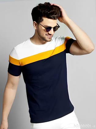1000 NAVY New Stylish Half Sleeve Color Block t-shirt for Men