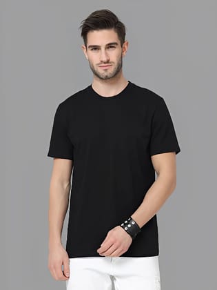 1001 Black Half Sleeve Solid Round Neck t-shirt for Men