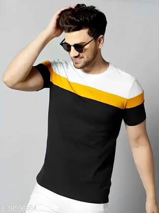 1000 Black New Stylish Half Sleeve Color Block t-shirt for Men