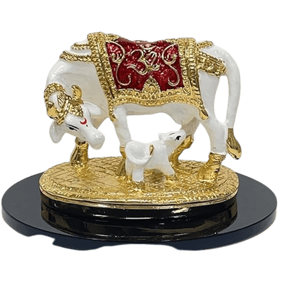 shree kreations Gold Plated Kamdhenu Cow with Calf Idol Acrylic Kamadhenu