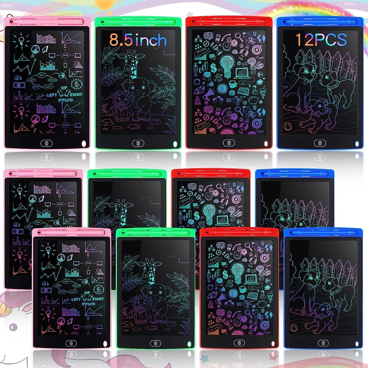 IVA COLLECTION12Pack LCD Writing Tablets 8.5 Inch Doodle Erasable Electronic Drawing Pads Reusable Painting Tablets Learning Toy Gifts for Boys Girls Birthday Return Gifts Combo Pack Stationary Set( black colour)