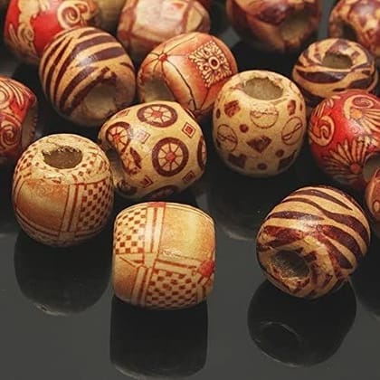 IVA Collection 100Pcs 12Mm Mixed Printed Round Wooden Beads for Jewellry Making| Spacer Charms |Assorted Natural| Art & Craft| Bracelet Necklace Connector Beads for DIY Decoration Hair Craft