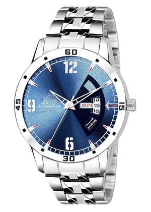 Blue Dial Multi Function Day and Date Working Silver Metal Wrist Watch