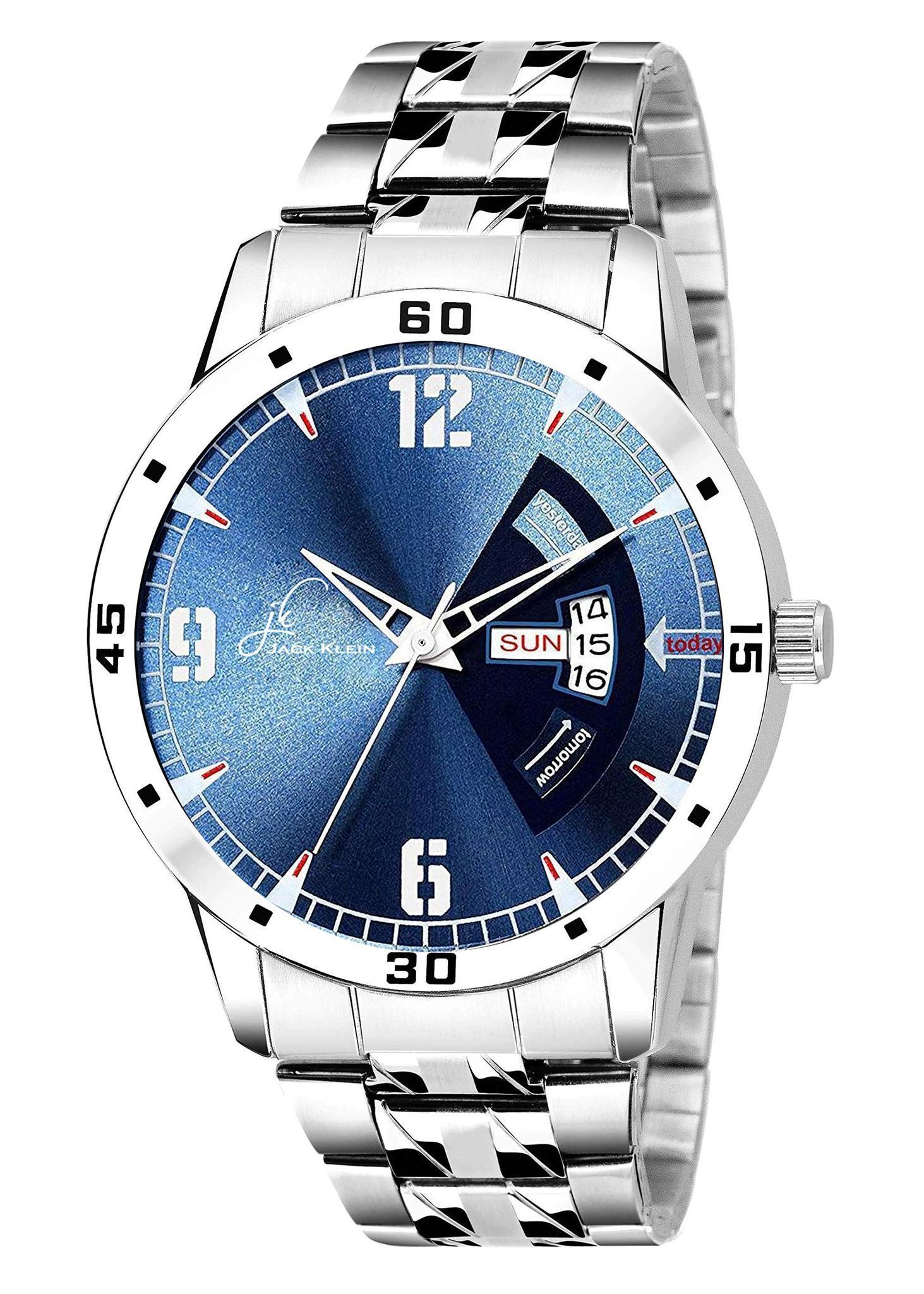 Blue Dial Multi Function Day and Date Working Silver Metal Wrist Watch