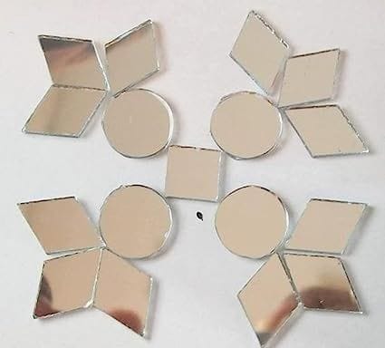 IVA Collection Mirror kit|100each Total 200 Mirrors|Combo of Diamond Shape Mirror and Round Circular 12mm |for Jewellery Making,Other Craft Work Like Project & lippan Art, mud Work Decoration