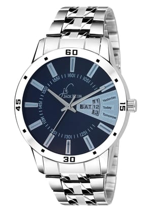 Elegant Blue Dial Silver Chain Day and Date Working Analog Wrist Watch