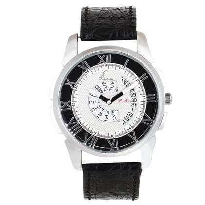 Classic Black Strap White Dial Day and Date Working Watch