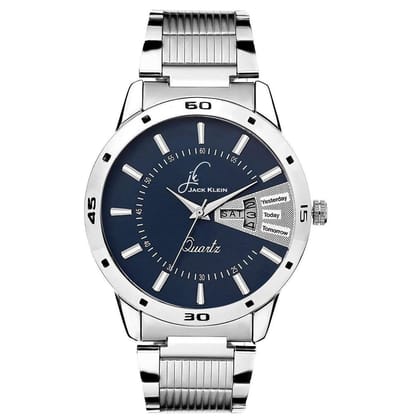 Men Fashion Day and Date Silver Chain Round Watch