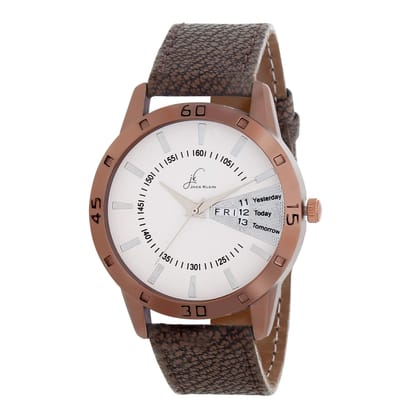 Trendy Brown White Dial Day and Date Working Analog Wrist Watch