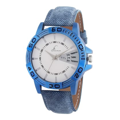 Elegant Blue Strap White Dial Day and Date Working Wrist Watch